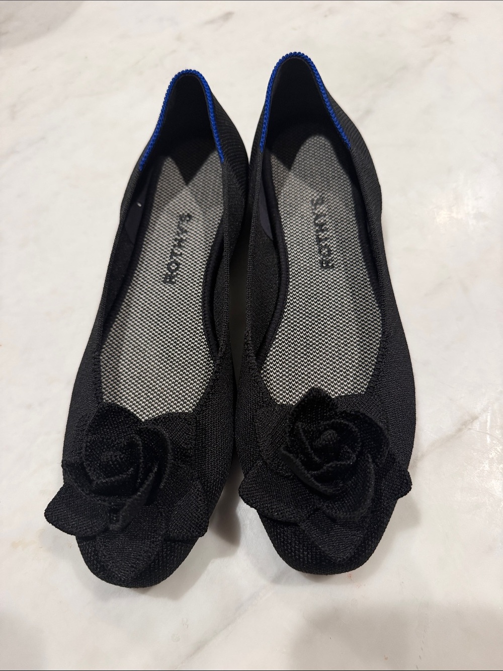 Rothy’s The Petal Square Womens Size 8.5Black Knit Slip-On Ballet Flats Shoes